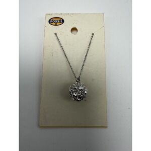 $58 FOSSIL‎ Brand Silver Tone "Starry Night" Pave Ball Pendant Necklace NEW